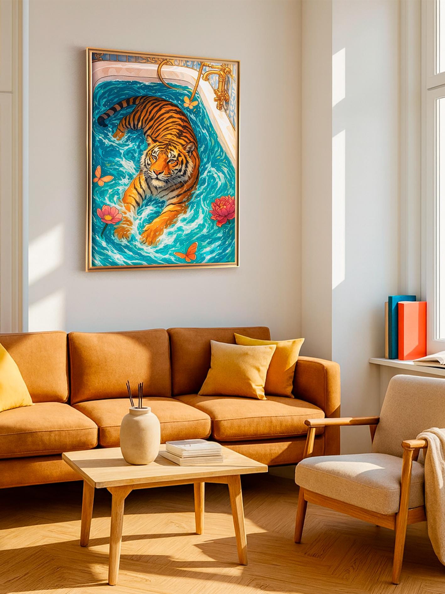 Tiger in Bathtub Art Print – Modern Art, Trendy Bathroom Décor for Home