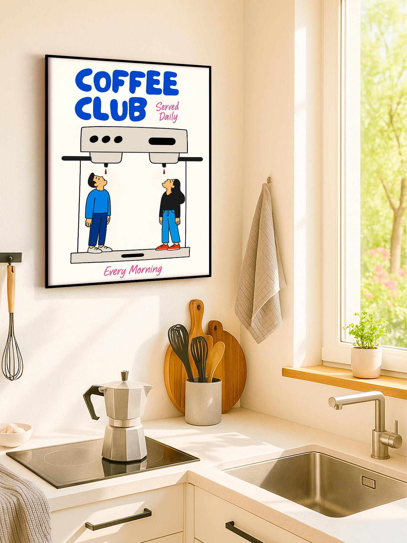 Funny Coffee Machine Poster, Kitchen Modern Wall Art – Barista Gift, Decor for Coffee Lovers and Espresso Fans, Unframed Print