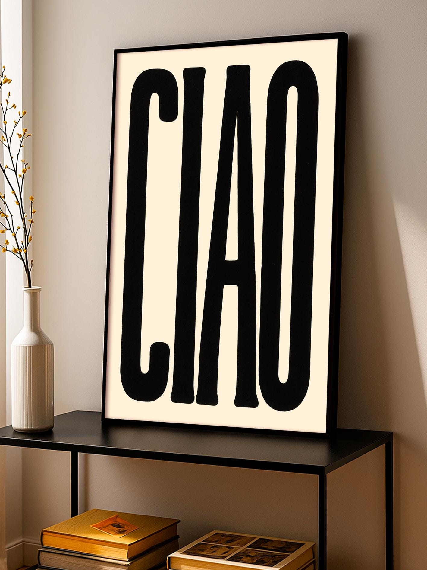 Ciao Print, Italian Typography Wall Art, Bold Modern Poster for Living Room & Hallway, Cool Minimalist Bedroom Decor, Modern Wall Print
