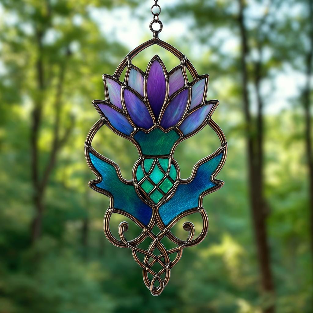 Celtic Thistle Suncatcher, Faux Stained Glass Scottish Decor, Handmade Window Hanging, Celtic Symbol Home Art, Scotland Gift