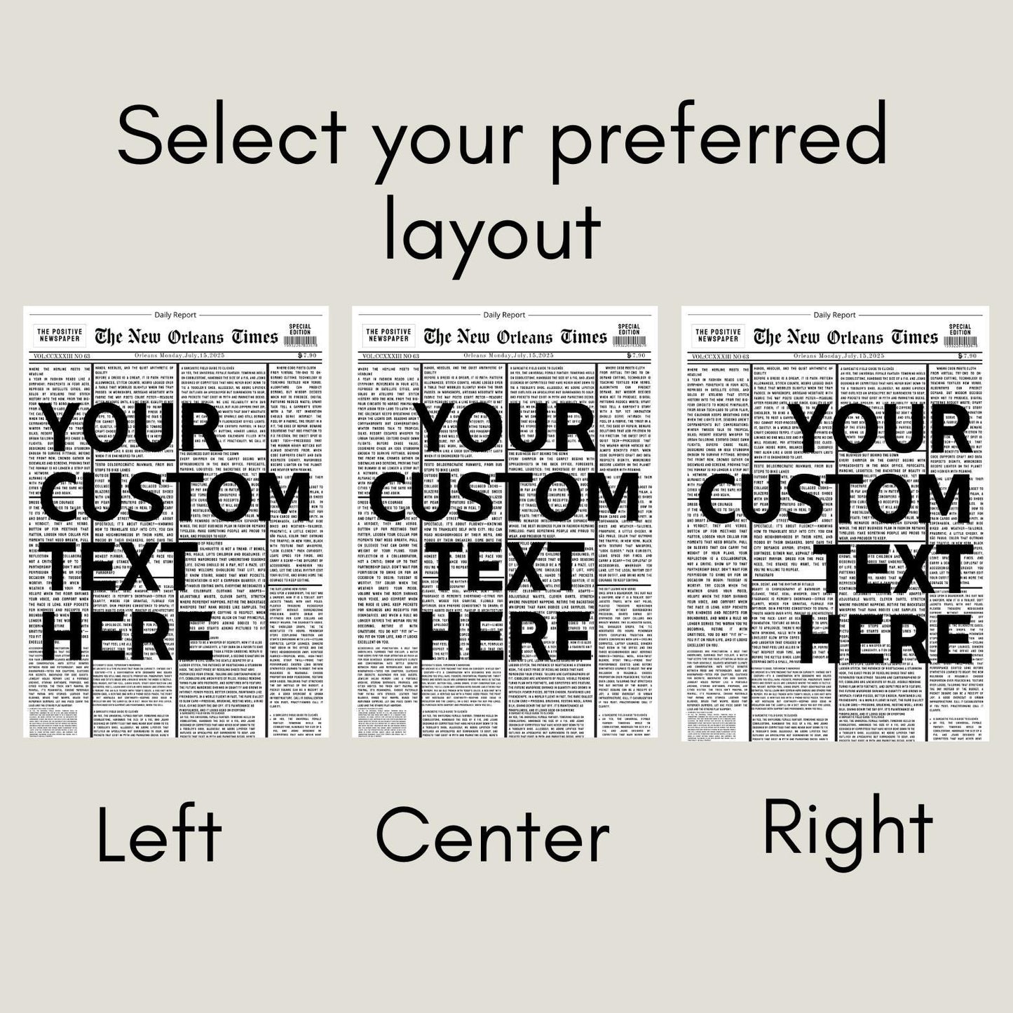 Custom Newspaper Quote Print | Personalized Newspaper Poster | Your Text Typography Wall Art | Custom Text Poster | Unique Home Decor Gift