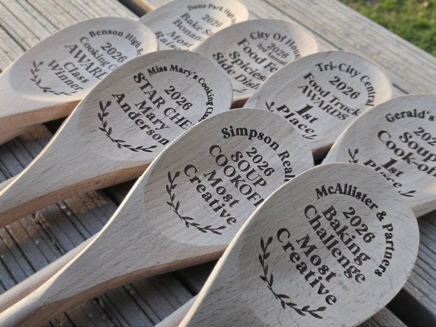 Bake Sale Award Spoons, Engraved 12-Inch Beechwood Spoon, Baking Event Prizes, Bakers Awards