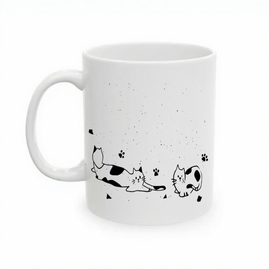 Minimalist Cat Illustration Mug, Black and White Kitty Line Art Coffee Cup, Gift for Cat Lovers and Pet Moms