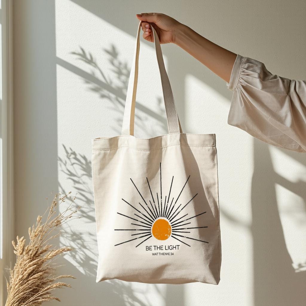 Canvas Tote Bag with Sunburst Graphic, Minimalist Inspirational Quote Tote, Gift for Her, Shopping or Beach Use