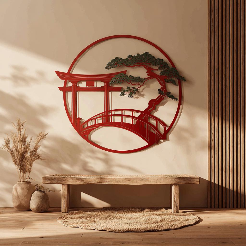 Zen Torii Gate Metal Wall Art: Japanese Garden Decor