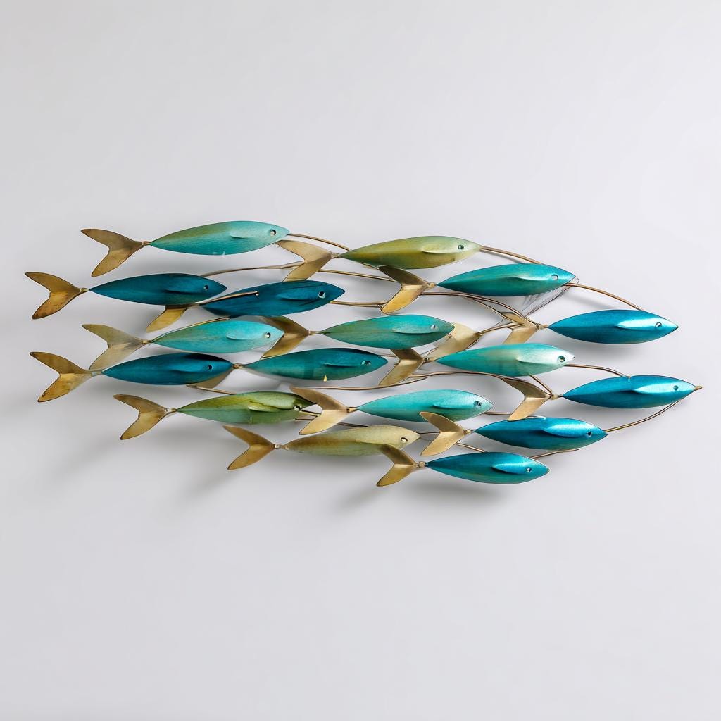 Metal School of Fish Wall Art - Coastal Ocean Nautical Decor UV PRINTED