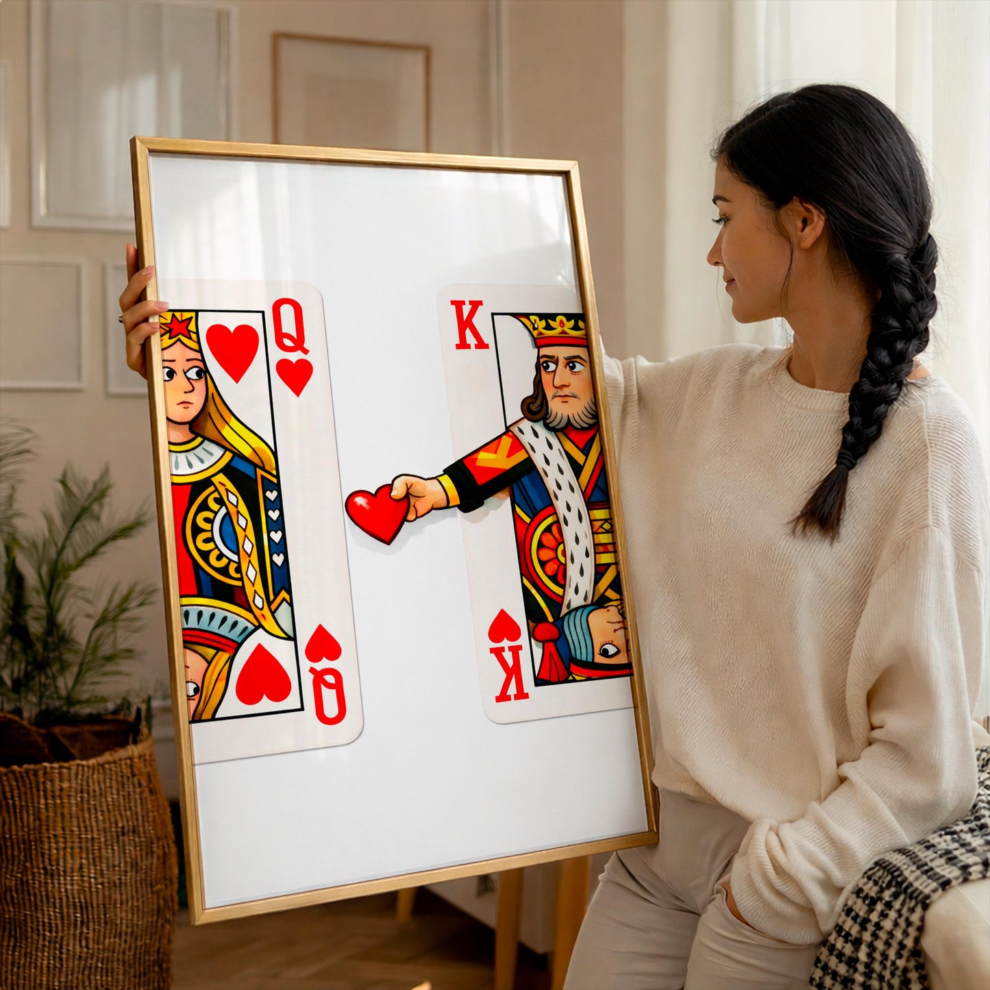 King and Queen of Hearts Playing Card Poster, Trendy Couple Wall Art, Romantic Anniversary Gift for Him Her, Retro Poker Print, Love Decor