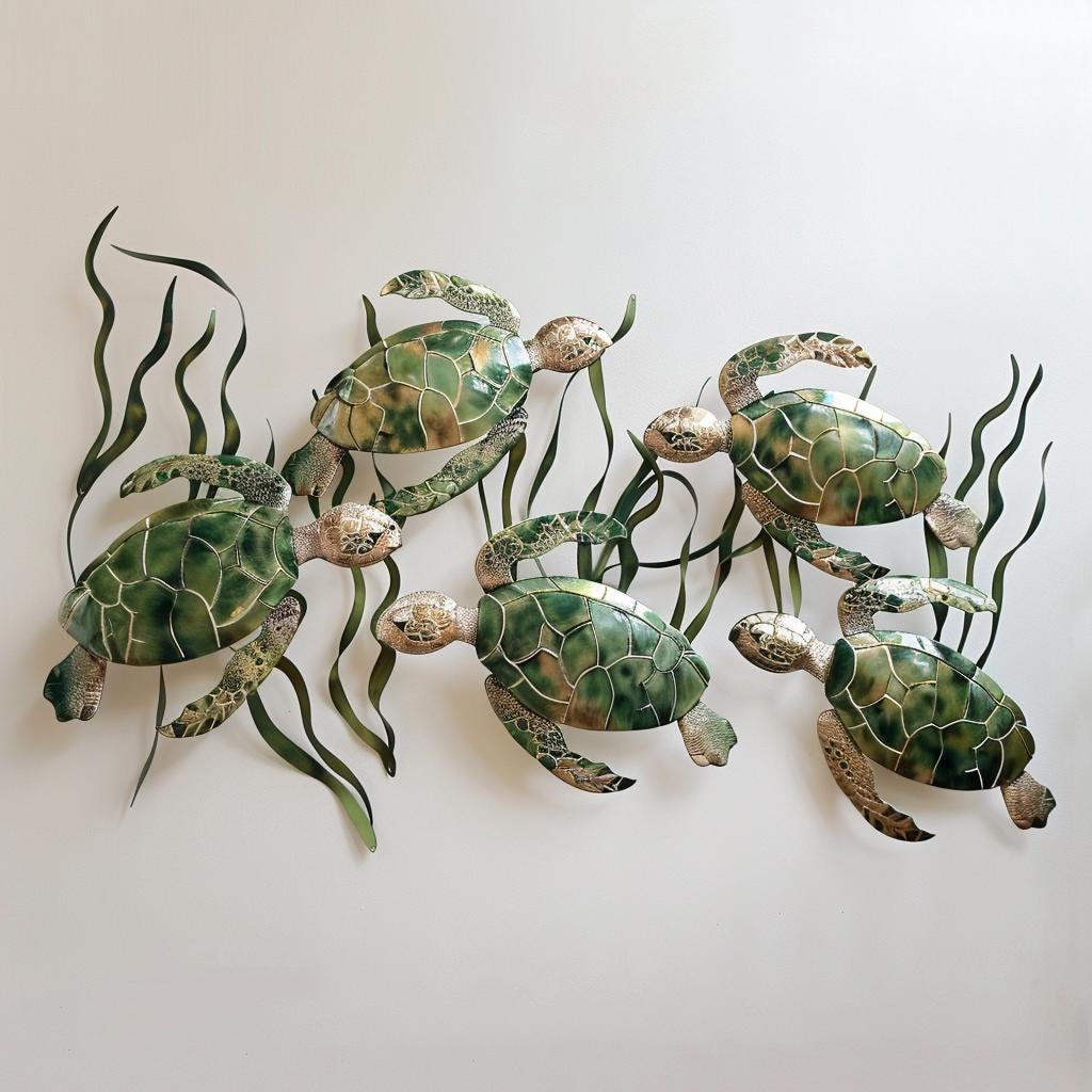 Sea Turtle Metal Sign, Coastal Ocean Decor, Marine Life Wall Metal UV PRINTED
