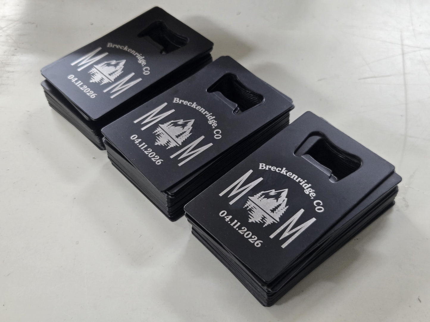 Farm Wedding Favors, Custom Engraved Black Card Bottle Opener, Rustic Personalized Wedding Guest Favors, Durable Steel, Fits In Your Wallet