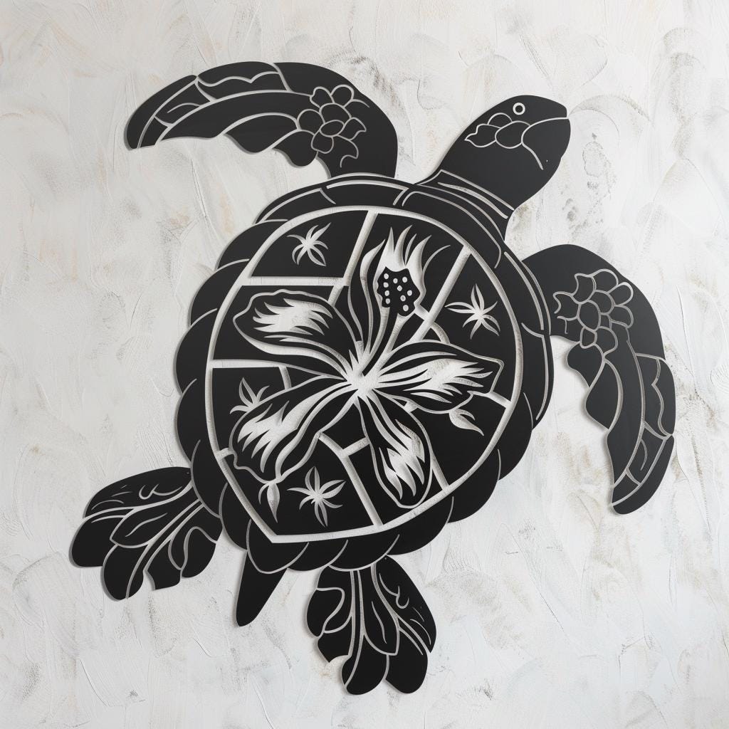 Polynesian Sea Turtle Metal Wall Art, Tribal Ocean Decor, Coastal Home Hanging Sign