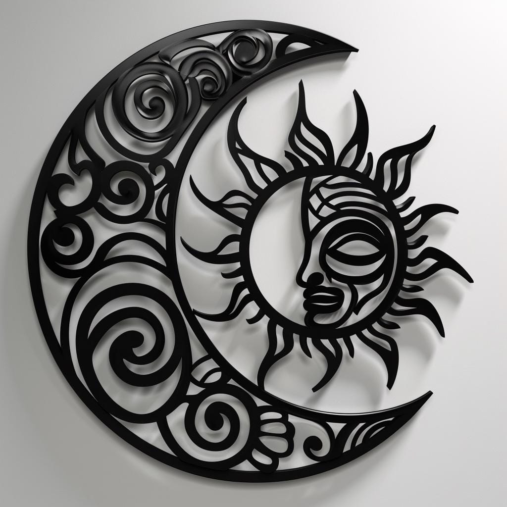 Polynesian Sun Moon Metal Wall Art, Tribal Crescent Steel Decor (Laser Cut)