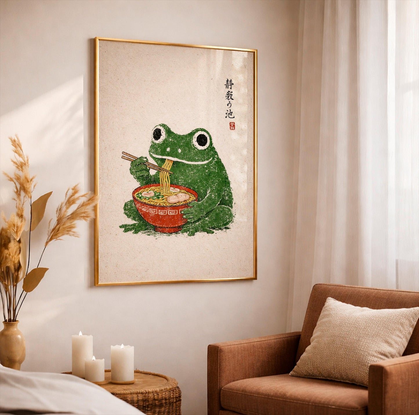 Japanese Frog Ramen Poster, Ukiyo-e Style Wall Art, Funny Kitchen Decor, Matsumoto Hoji Inspired Toad Print, Asian Foodie Gift, Retro Art
