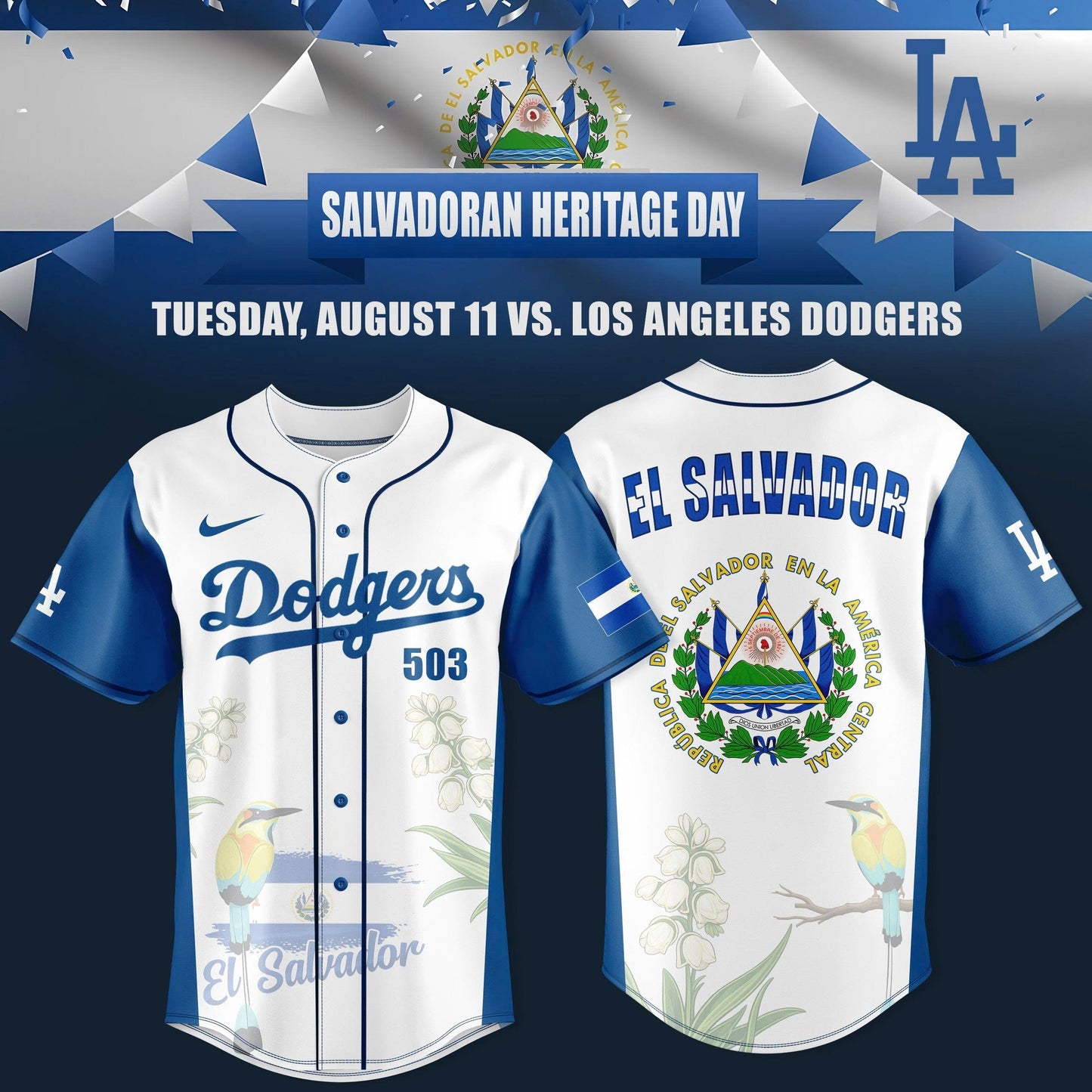 Los Angeles Dodgers Salvadoran Heritage Night in LA 2026 Edition Jersey