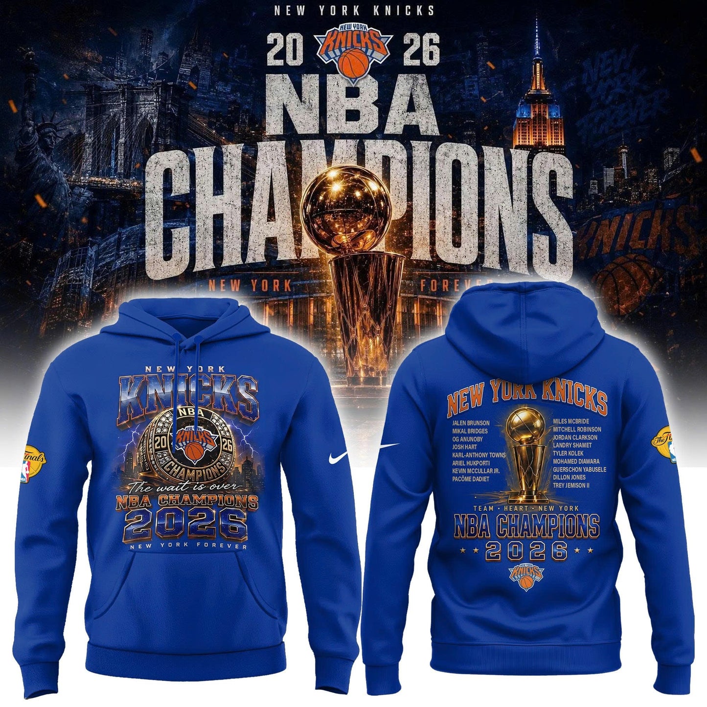 New York Knicks Basketball NBA Rings Champions Hoodie