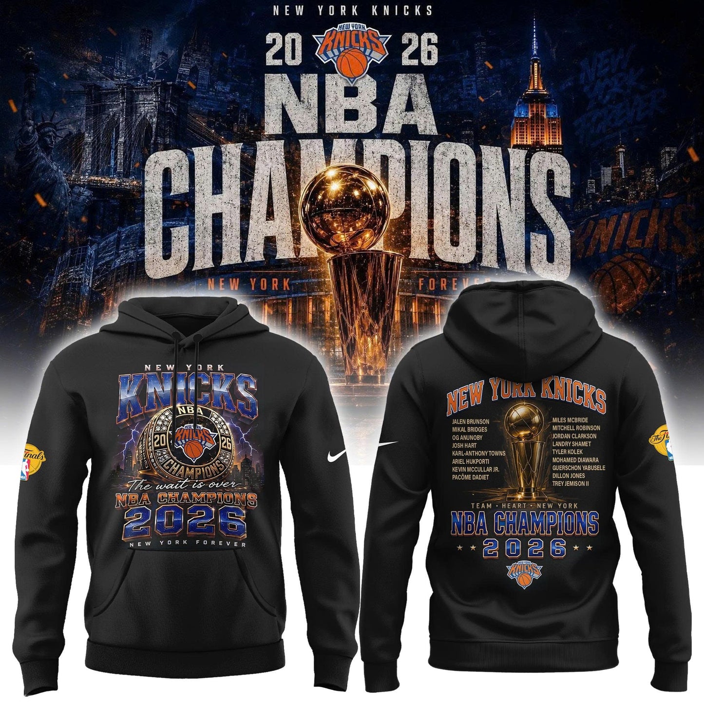 New York Knicks Basketball NBA Rings Champions Hoodie