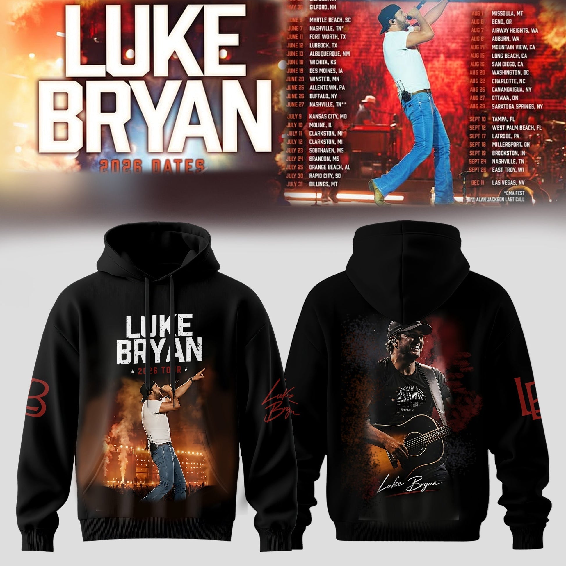 LUKE BRYAN 2026 TOUR MERCH – COUNTRY NIGHTS HOODIE