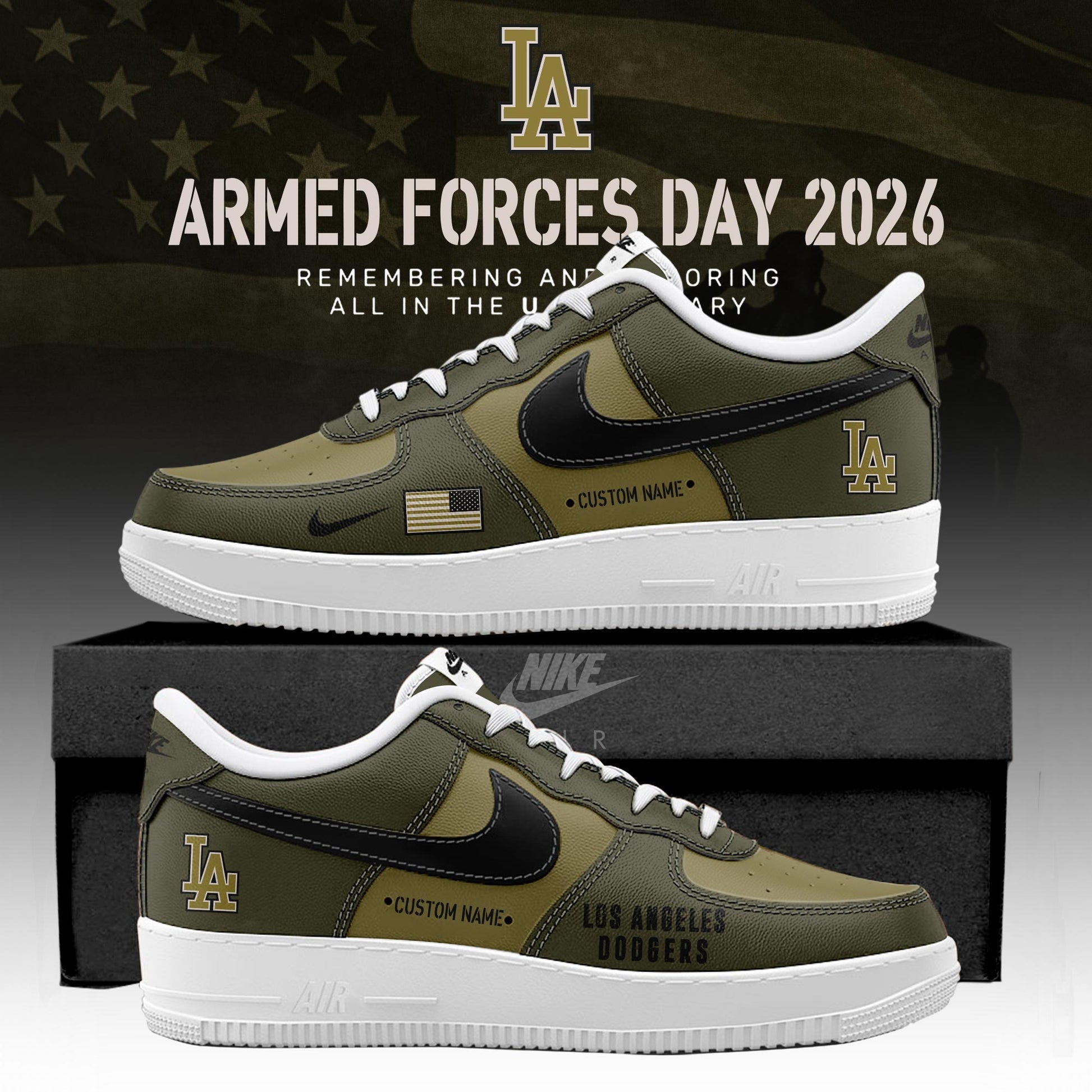 Los Angeles Dodgers 2026 Armed Forces Day Limited Edition AF1 Sneakers