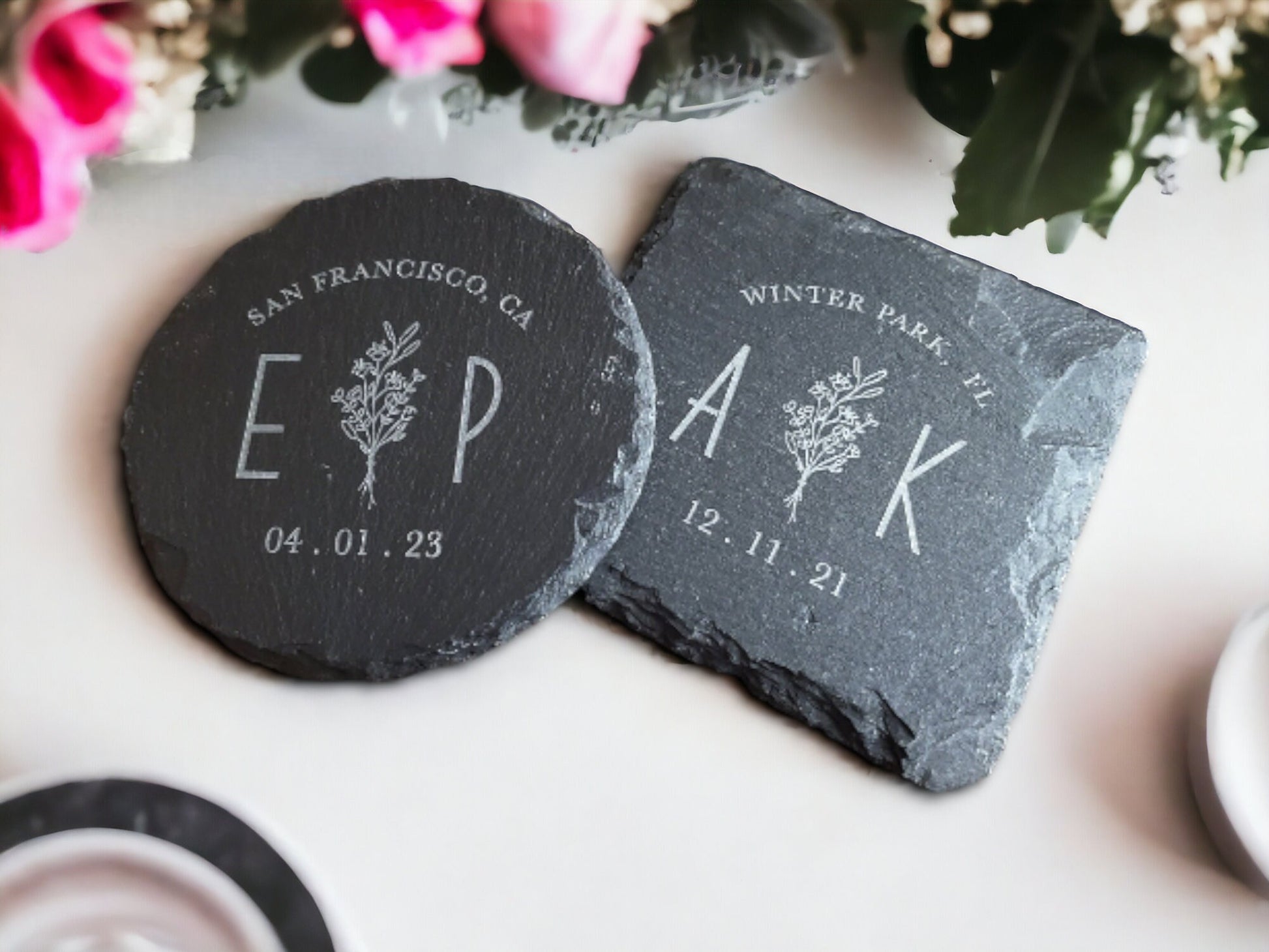 Bulk Wedding Favors, Personalized Laser Engraved Slate Coasters For Your Guests, Wedding Reception Party Favor Gifts