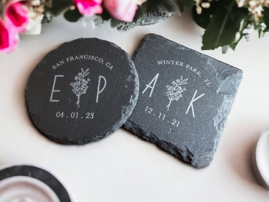 Bulk Wedding Favors, Personalized Laser Engraved Slate Coasters For Your Guests, Wedding Reception Party Favor Gifts