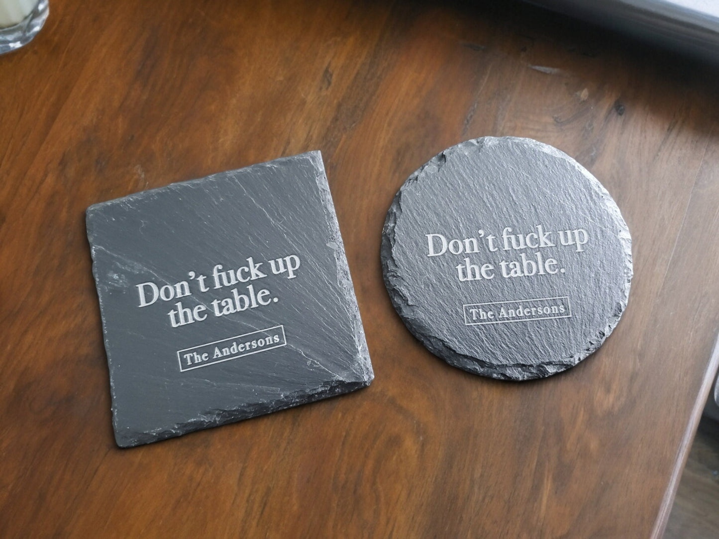 Your Message Engraved In Slate Coasters, Personalized With Custom Text, Funny Message, Gifts For Friends & Family, Housewarming Gift