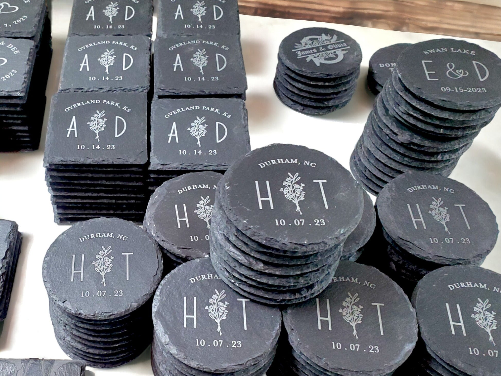 Bulk Wedding Favors, Personalized Laser Engraved Slate Coasters For Your Guests, Wedding Reception Party Favor Gifts