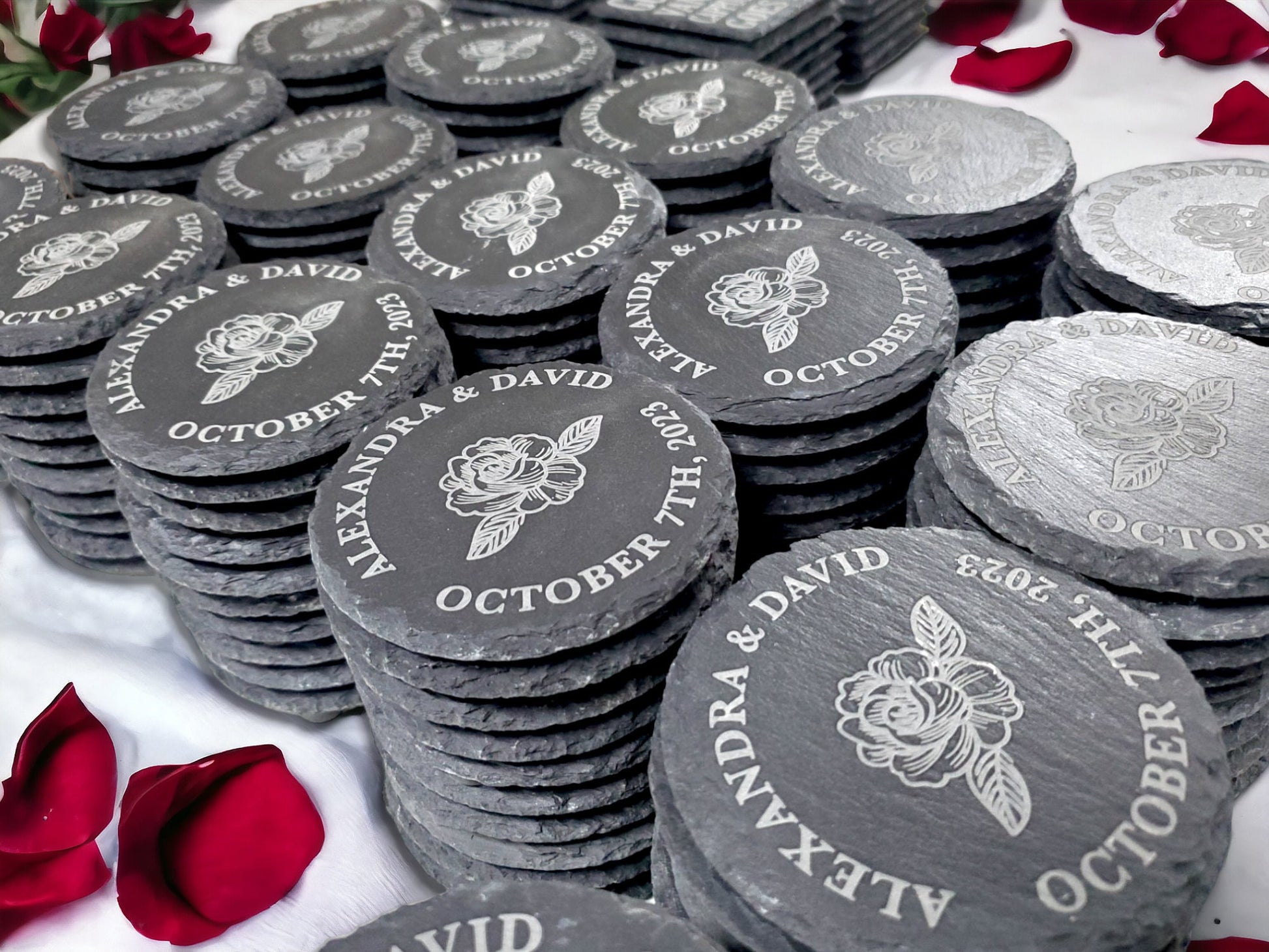 Wedding Guest Favor, Personalized Laser Engraved Slate Coasters, Bulk Wedding Favors