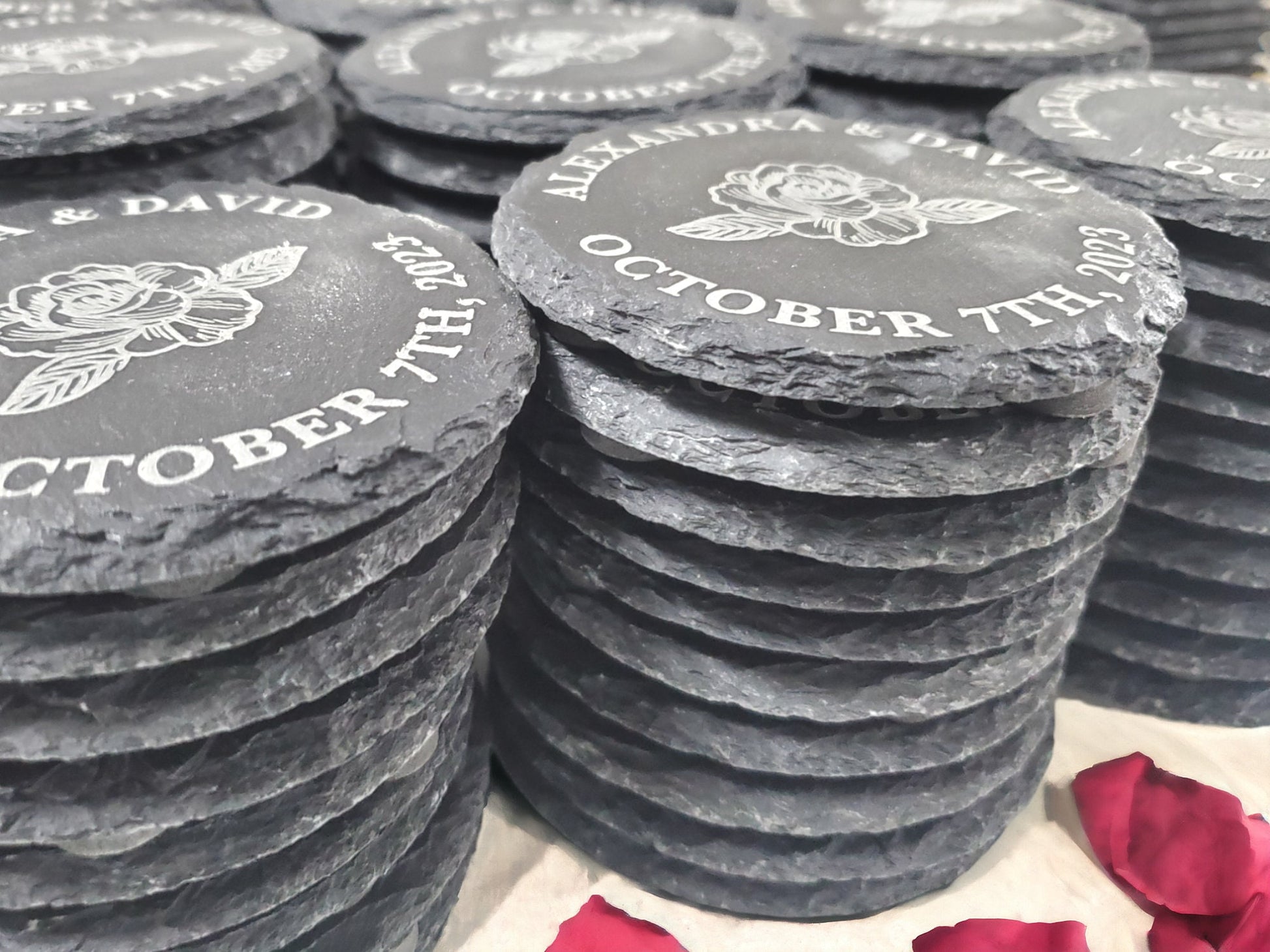 Wedding Guest Favor, Personalized Laser Engraved Slate Coasters, Bulk Wedding Favors