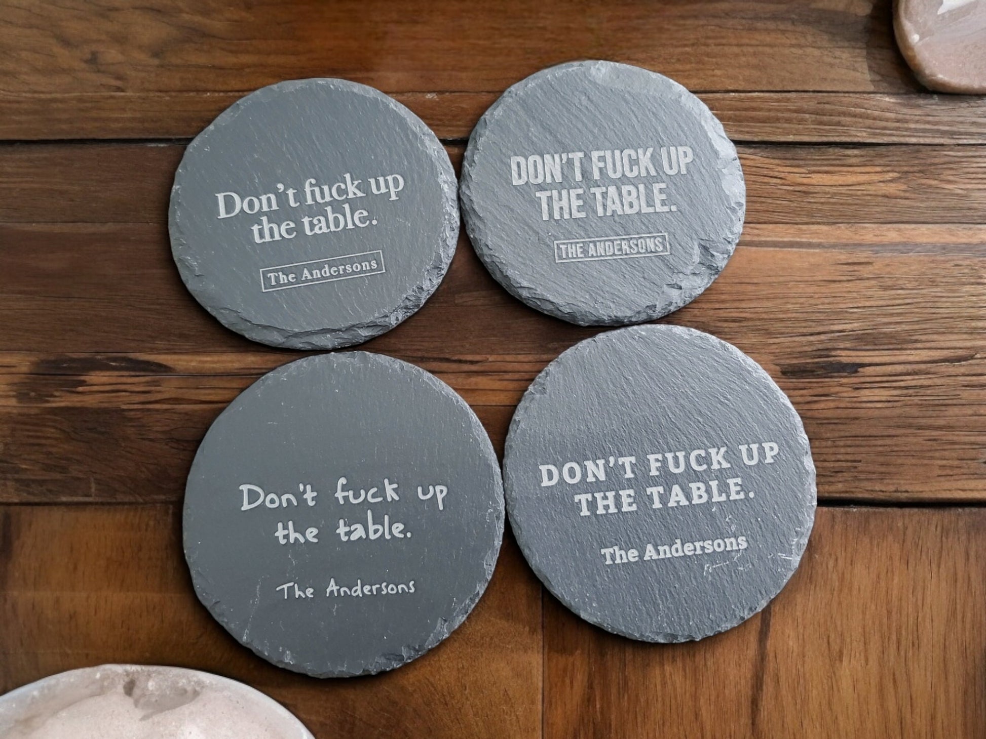 Your Message Engraved In Slate Coasters, Personalized With Custom Text, Funny Message, Gifts For Friends & Family, Housewarming Gift