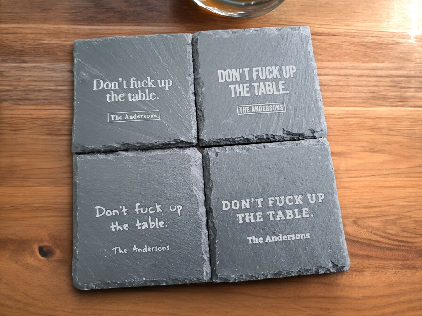 Funny Slate Coaster, Don't Mess Up The Table, Personalized Laser Engraved Stone Coasters With Your Message