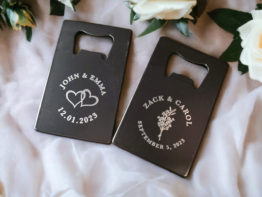 Bulk Wedding Favor, Engraved Bottle Opener, Wedding Guest Gifts, Card Beer Openers That Fit In Wallet Or Purse