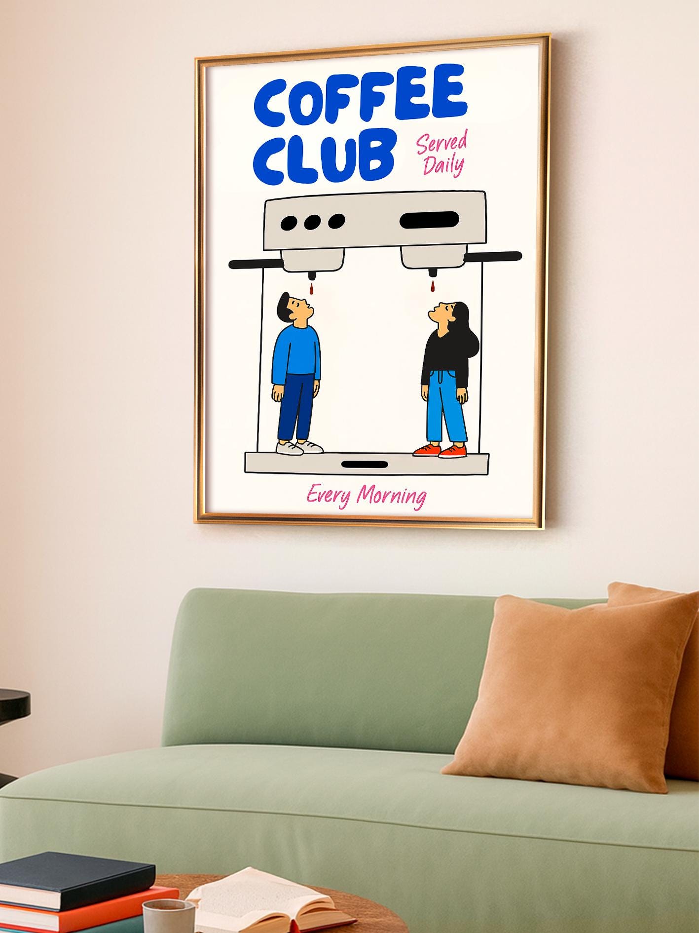 Funny Coffee Machine Poster, Kitchen Modern Wall Art – Barista Gift, Decor for Coffee Lovers and Espresso Fans, Unframed Print