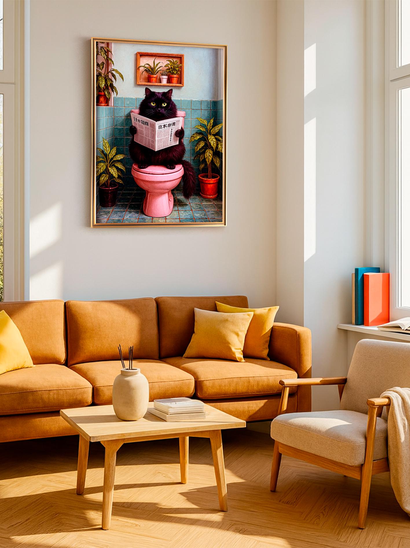 Funny Cat Bathroom Poster – Toilet Cat Meme Wall Art, Irony & Dopamine, Modern Cat Lovers Gift, Cute Feline Print for Home Decor bath décor