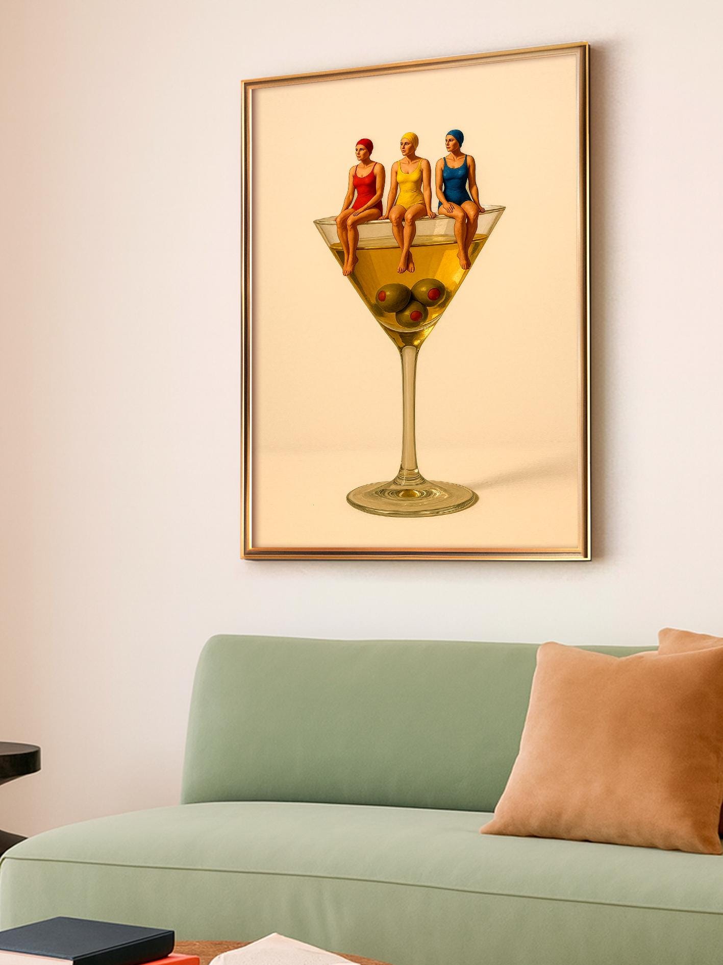 Dirty Martini poster with olives – modern vintage print for home bar, kitchen, living room, cocktail wall art