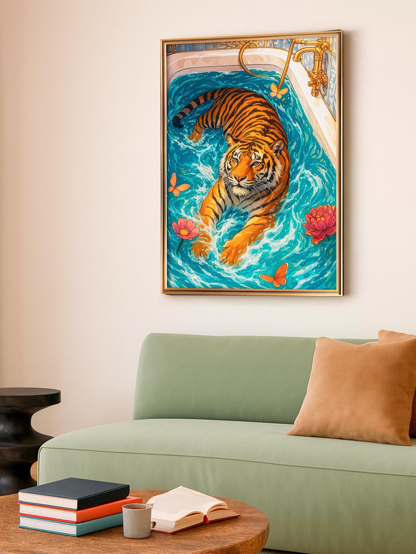 Tiger in Bathtub Art Print – Modern Art, Trendy Bathroom Décor for Home