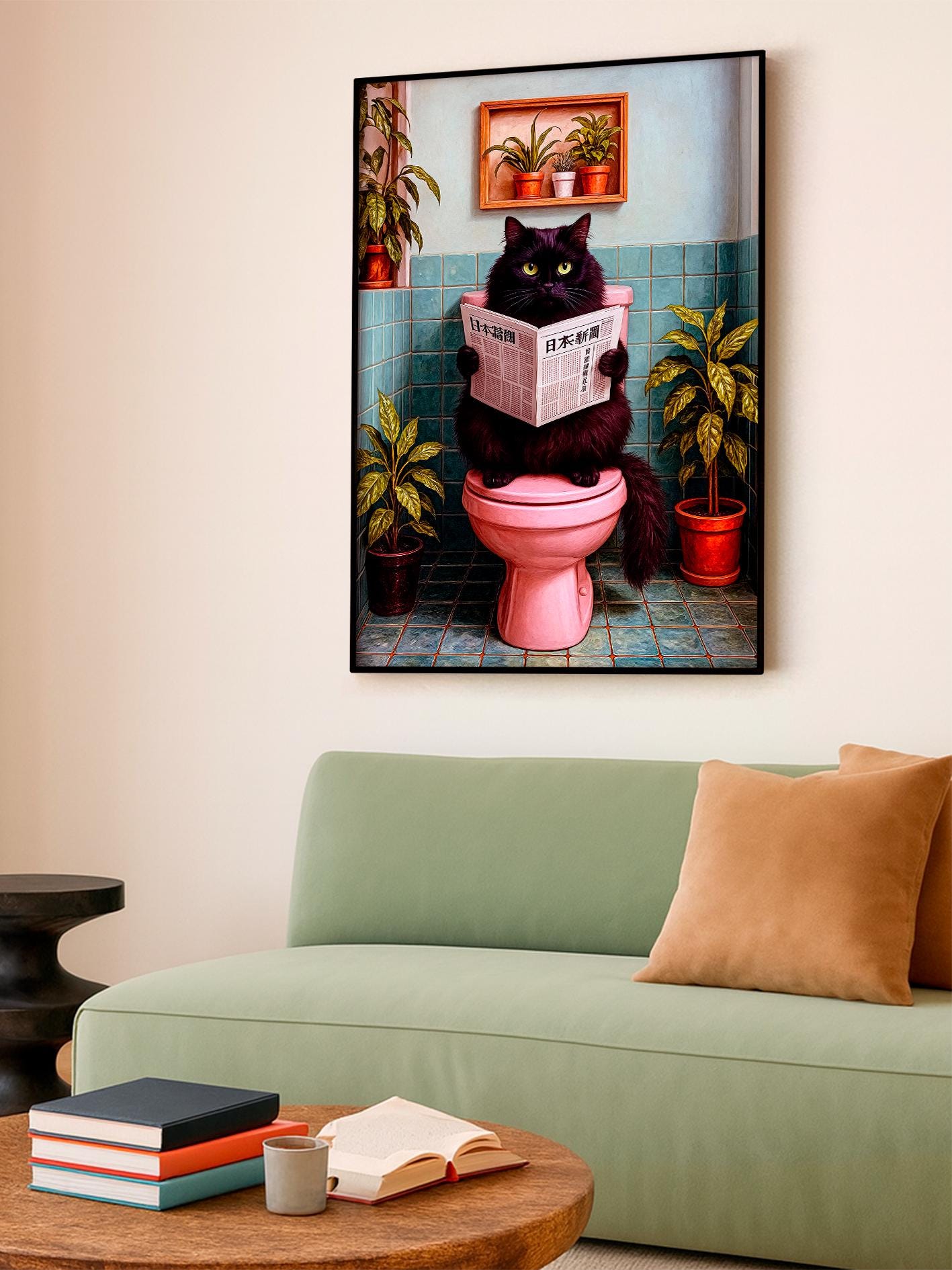 Funny Cat Bathroom Poster – Toilet Cat Meme Wall Art, Irony & Dopamine, Modern Cat Lovers Gift, Cute Feline Print for Home Decor bath décor
