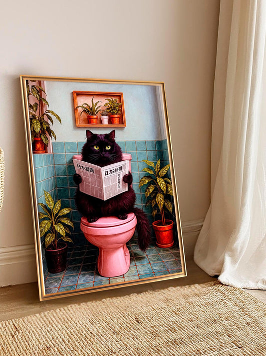 Funny Cat Bathroom Poster – Toilet Cat Meme Wall Art, Irony & Dopamine, Modern Cat Lovers Gift, Cute Feline Print for Home Decor bath décor