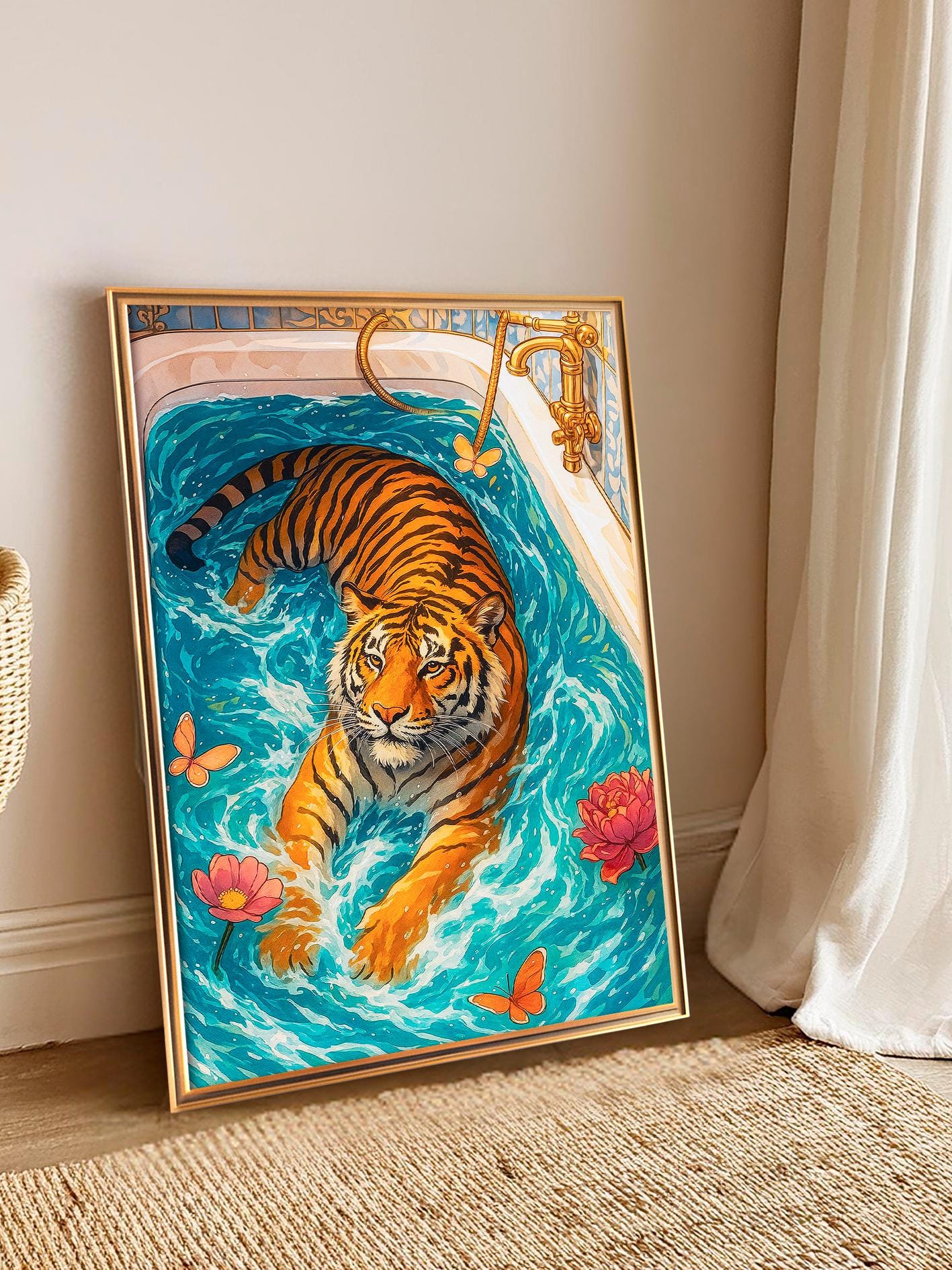 Tiger in Bathtub Art Print – Modern Art, Trendy Bathroom Décor for Home