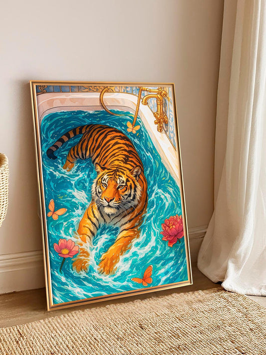 Tiger in Bathtub Art Print – Modern Art, Trendy Bathroom Décor for Home