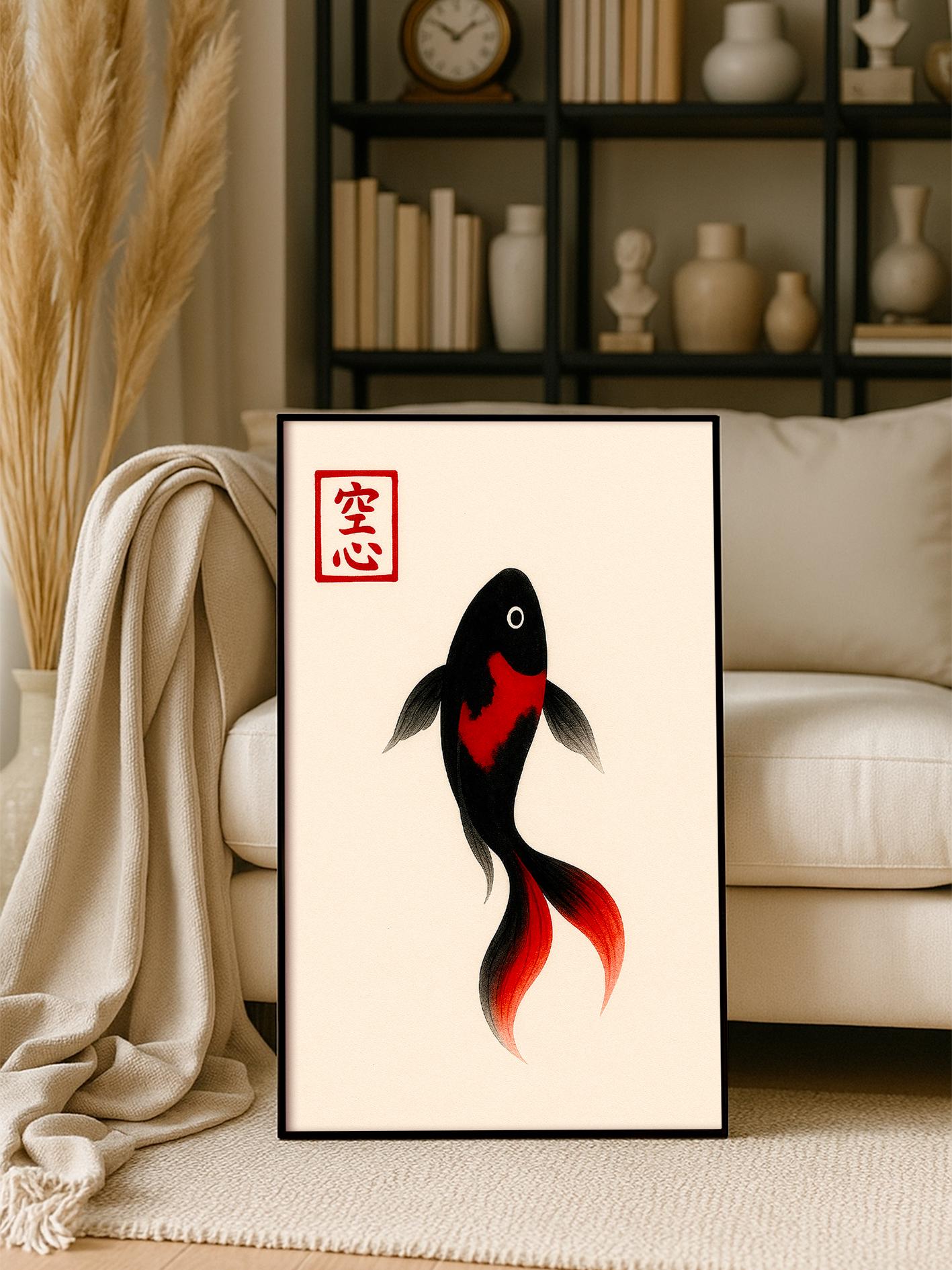Koi Fish Poster, Japanese Art Print, Minimalist Zen Wall Art, Home Decor