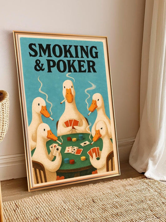 Ducks Playing Poker Smoking Poster for Game Room Decor, Vintage Funny Duck Wall Art Poker Wall Art, Duck Art, Casino Decor