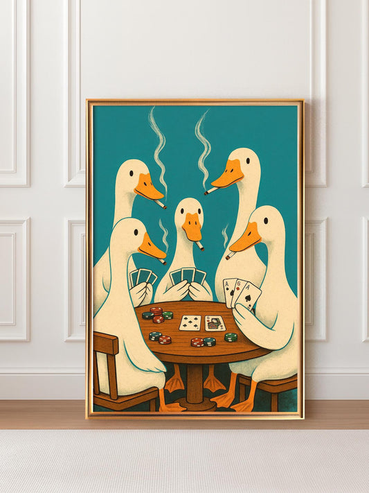 Vintage Wall Art With Funny Ducks Playing Poker and Smoking for Bar and Game Room Decor, Poker Wall Art, Duck Print, Retro Casino Poster Art