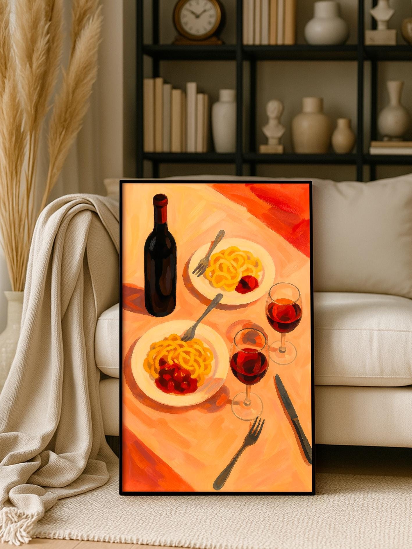 Italian Kitchen Poster – Pasta and Red Wine Art Print | Modern Wall Decor for Dining Room & Kitchen, Romantic Gift for Couples