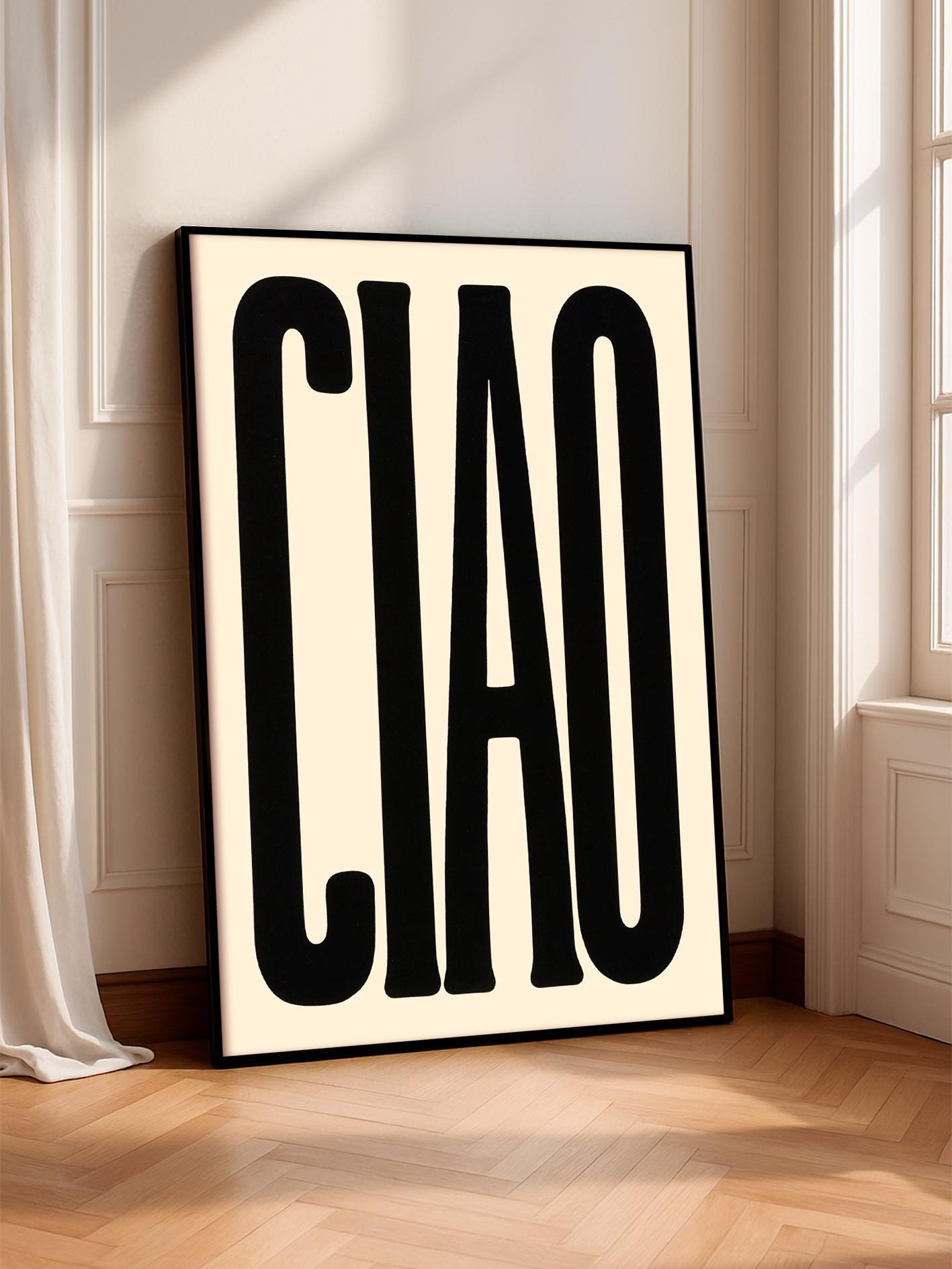 Ciao Print, Italian Typography Wall Art, Bold Modern Poster for Living Room & Hallway, Cool Minimalist Bedroom Decor, Modern Wall Print