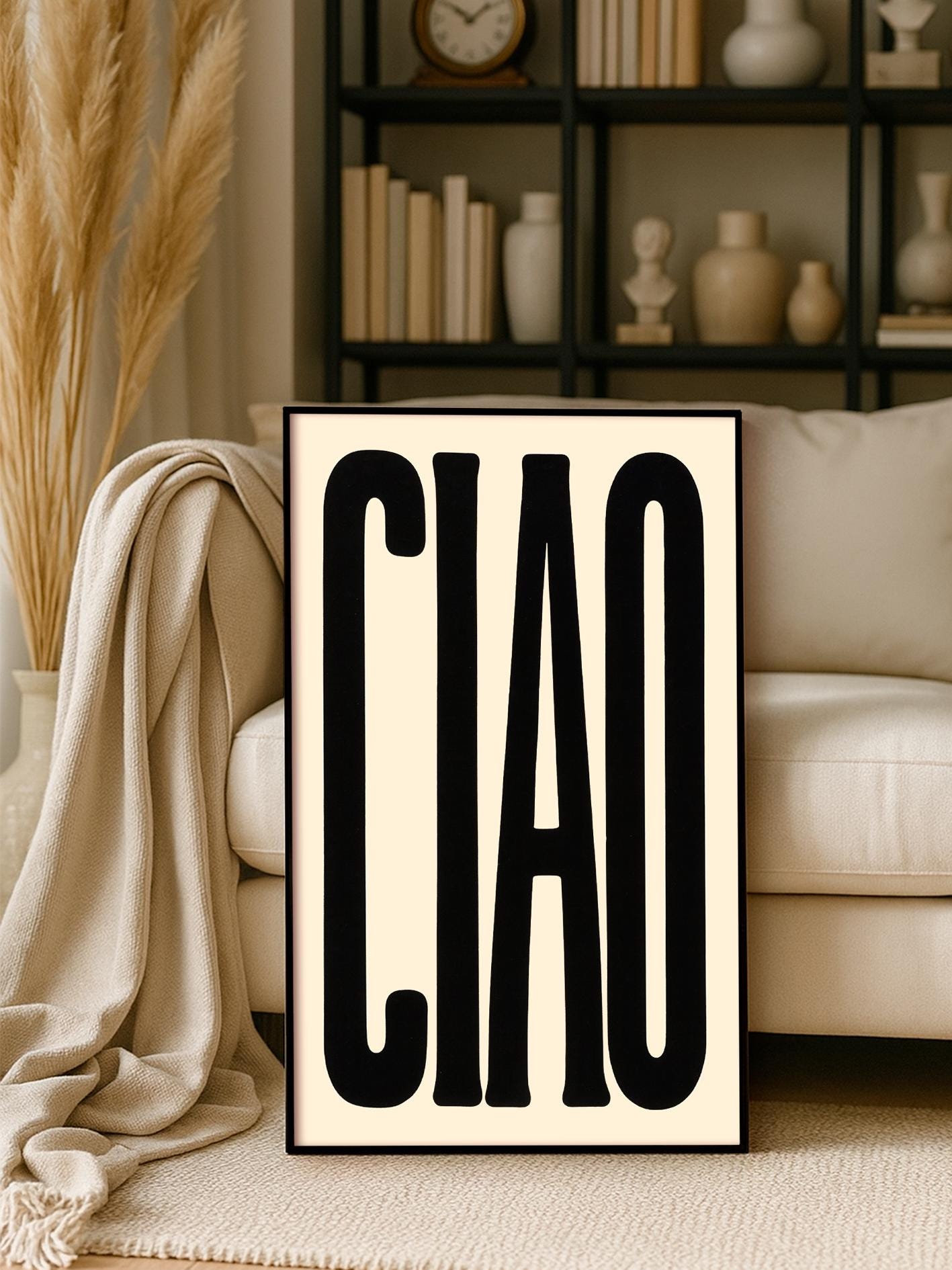 Ciao Print, Italian Typography Wall Art, Bold Modern Poster for Living Room & Hallway, Cool Minimalist Bedroom Decor, Modern Wall Print
