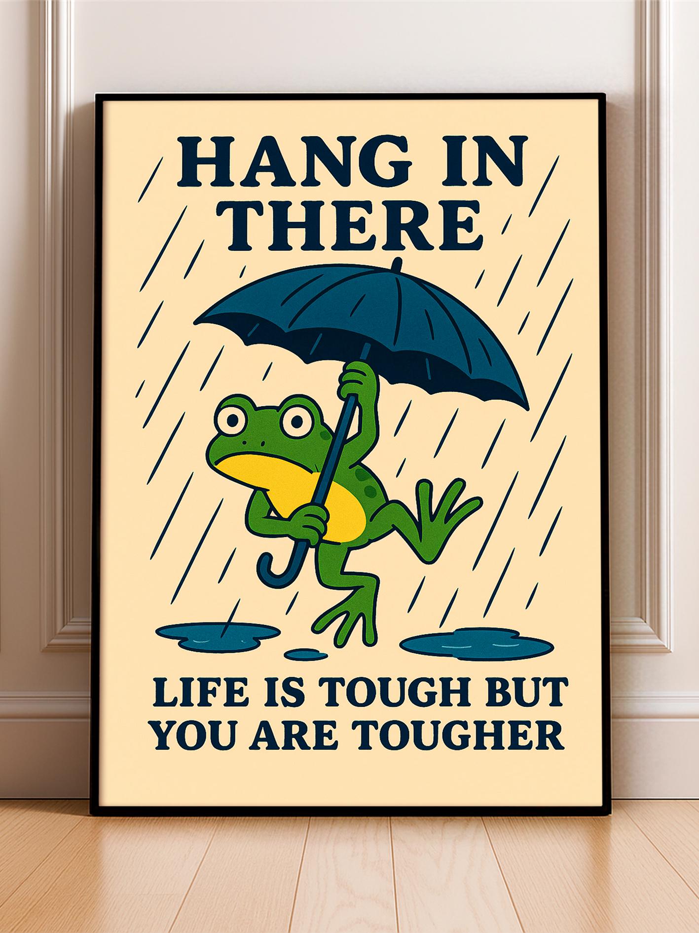 Frog Print with Umbrella, Motivational Quote Poster, Funny Wall Art with Cute Saying, Nursery Room Décor, A2, A3, A4