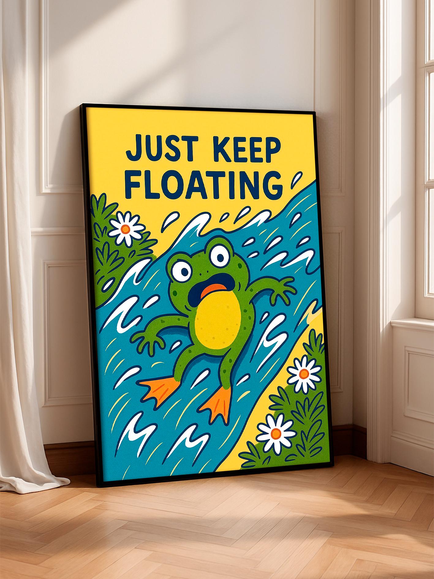 Poster with Artistic Frog Illustration, Courage Quote, Motivational Print, Positive Wall Art