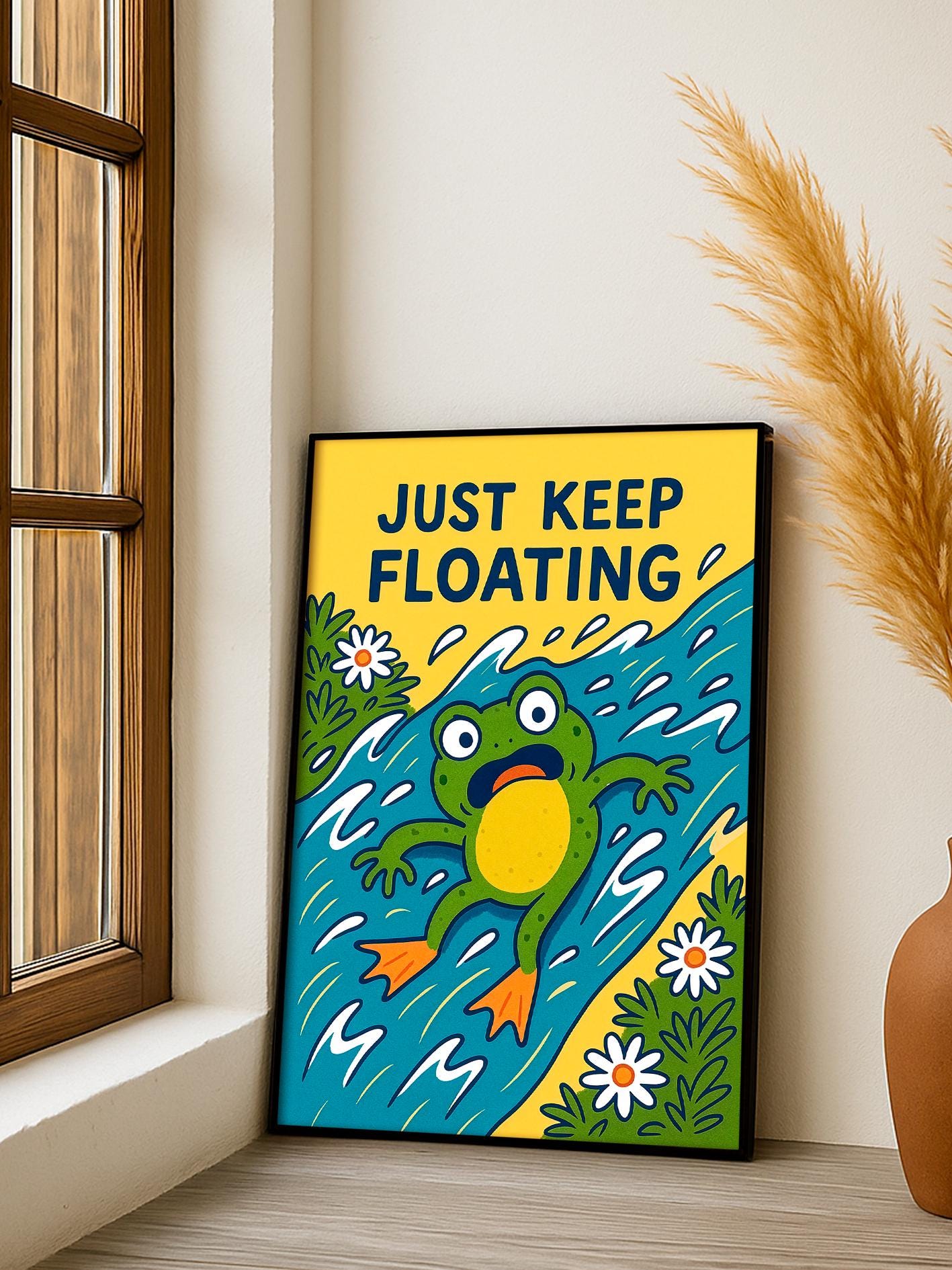 Poster with Artistic Frog Illustration, Courage Quote, Motivational Print, Positive Wall Art