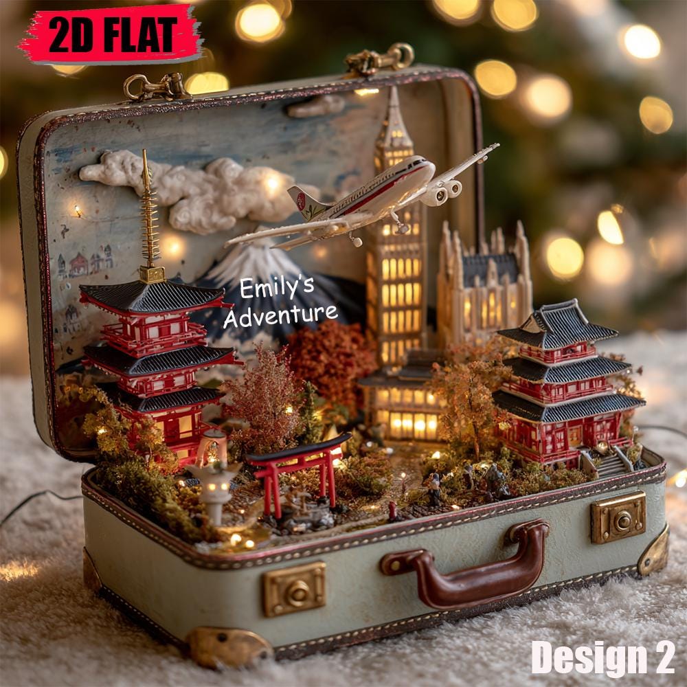 Japanese City Suitcase Christmas Ornament, Tokyo Christmas Keepsake Gift, Travel Souvenir