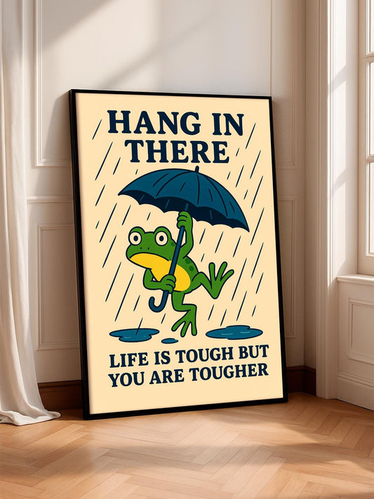 Frog Print with Umbrella, Motivational Quote Poster, Funny Wall Art with Cute Saying, Nursery Room Décor, A2, A3, A4