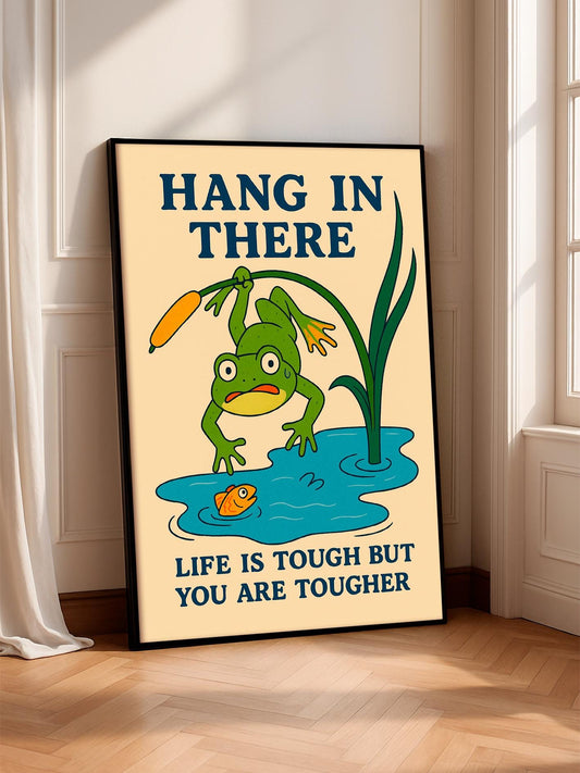 Funny Frog Print, Motivational Quote, Trendy Poster, Vintage Frog Illustration, Humorous Wall Decor